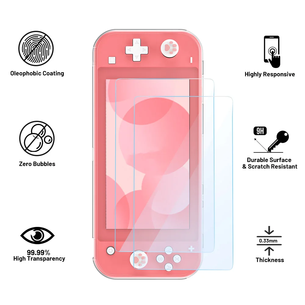 Protector de pantalla de interruptor de vidrio templado, Protector de pantalla transparente antiarañazos Premium HD para interruptor NS/lite/OLED, 2 uds.