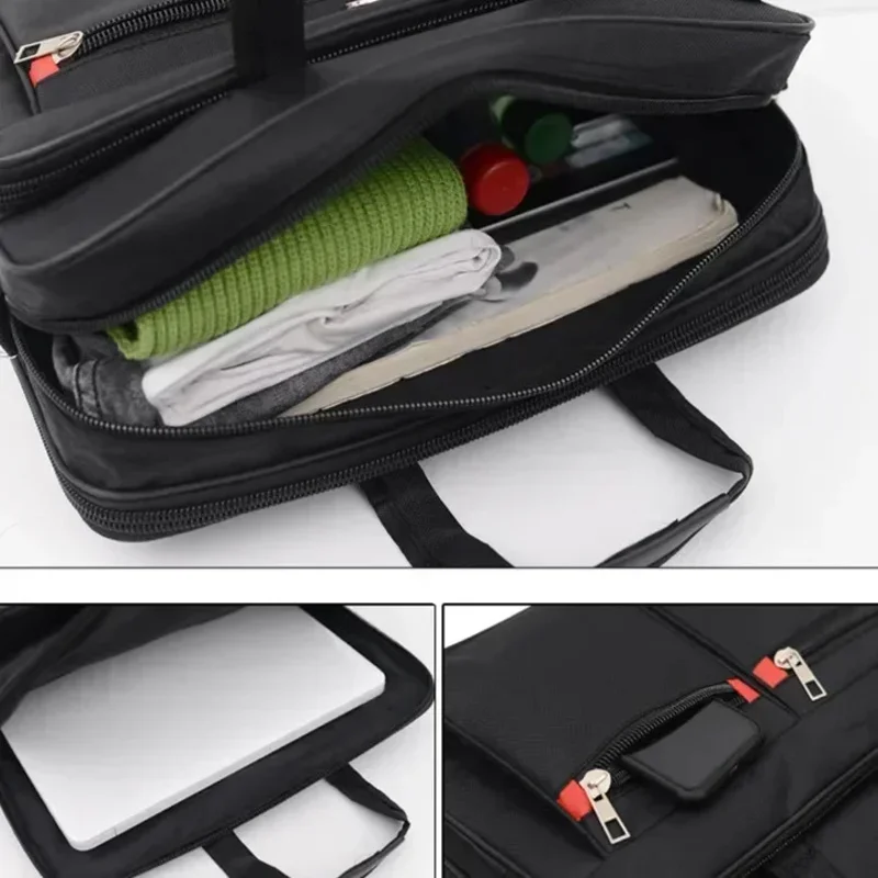 Men Large Capacity Business Briefcase Portable Versatile Shoulder Bag Multiple Pockets Handbag for Business & Casual Use