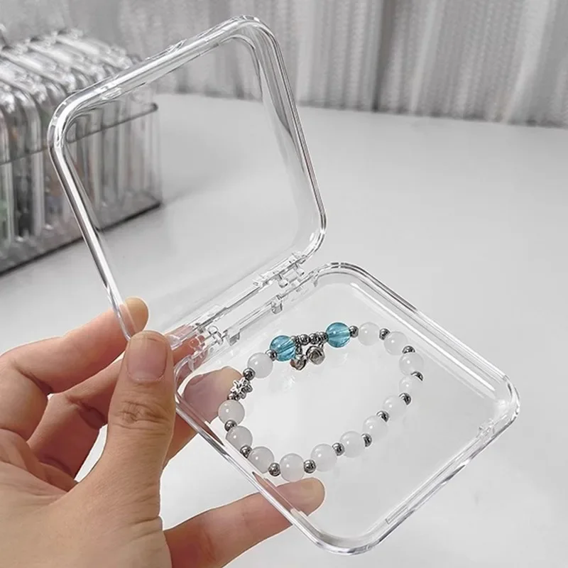 1-10 buah kotak penyimpanan Mini transparan kotak persegi untuk anting cincin gelang perhiasan seni kuku lencana kemasan kotak Organizer