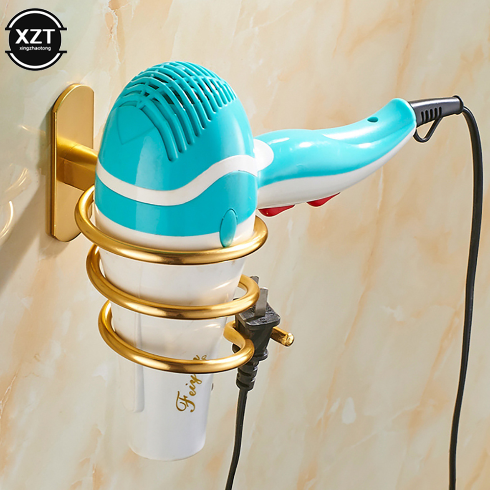 Soporte para secador de pelo, organizador montado en la pared, soporte en espiral, estante de aluminio para baño, almacenamiento, accesorios de baño, estantes de pared