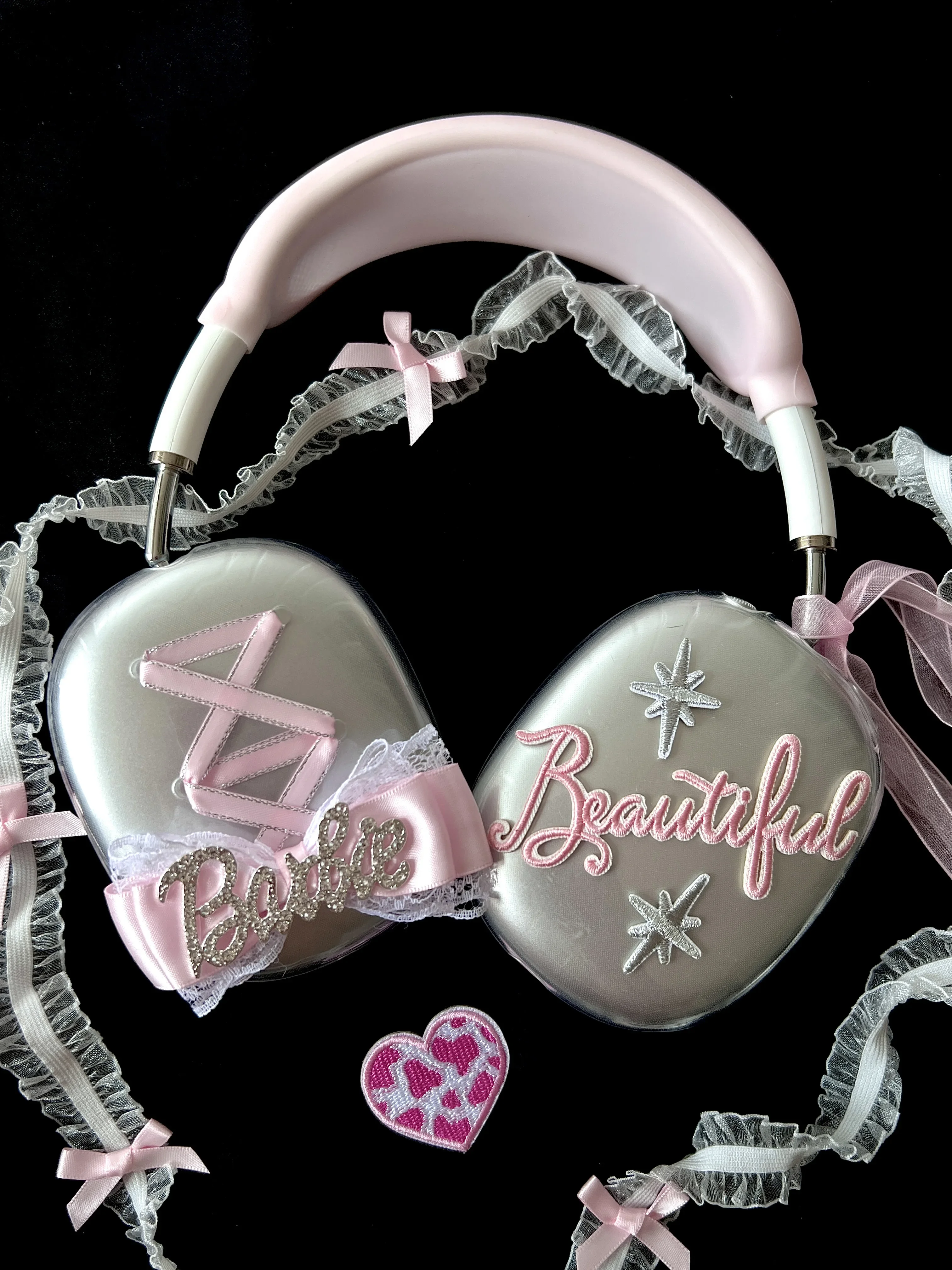 Dophee AirpodsMax Earphone Case Y2K Spice Girls Rhinestone Letters Bow Apple Headphone Cover Silicone Transparent Soft Shell