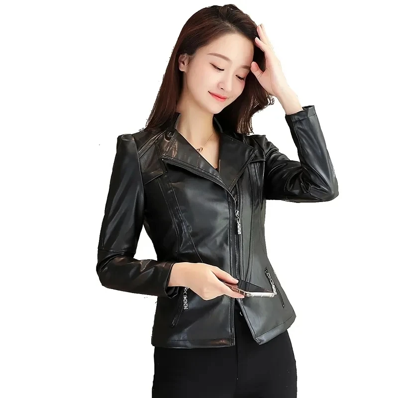 Blouson similicuir femme, décontracté, slim, imperméable, coupe-vent, basique, printemps automne