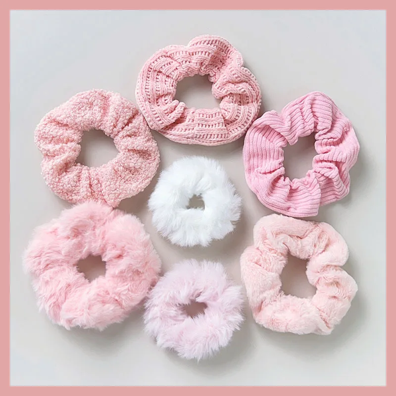 7 pçs/set feminino conjunto de elásticos de cabelo de pelúcia sólida faixa de cabelo para meninas titular rabo de cavalo faixas de borracha laços de cabelo acessórios para o cabelo