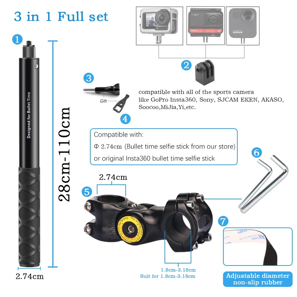 Motorcycle Bicycle Panoramic Monopod Invisible Stand for GoPro Max Her 11 10 9 Insta360 One X2 DJI Moto Action Camera Accessory