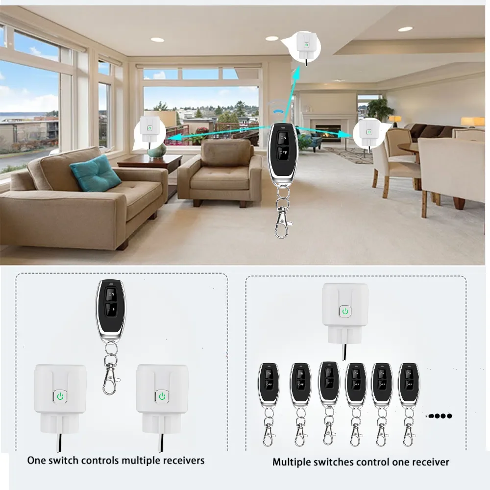 Interruptor de Control remoto inalámbrico de 433Mhz AC220V 15A EU FR enchufe estándar enchufe eléctrico tomas de corriente para luz de hogar inteligente