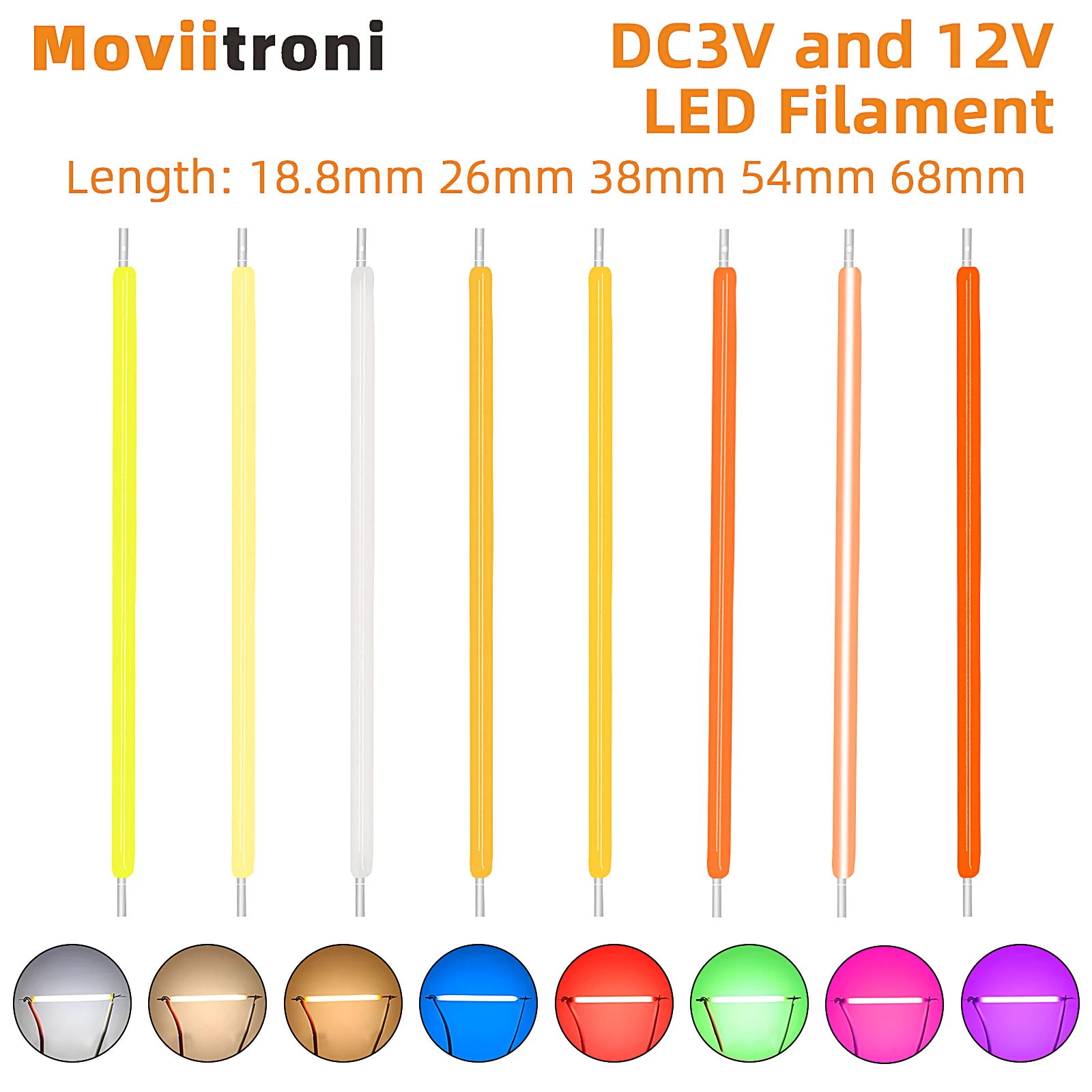 5Pcs DC 3V 18.8/26/38mm Cob Led Filament 2200k White Blue Red Pink Edison Bulb Parts Lamp Incandescent Light Diodes