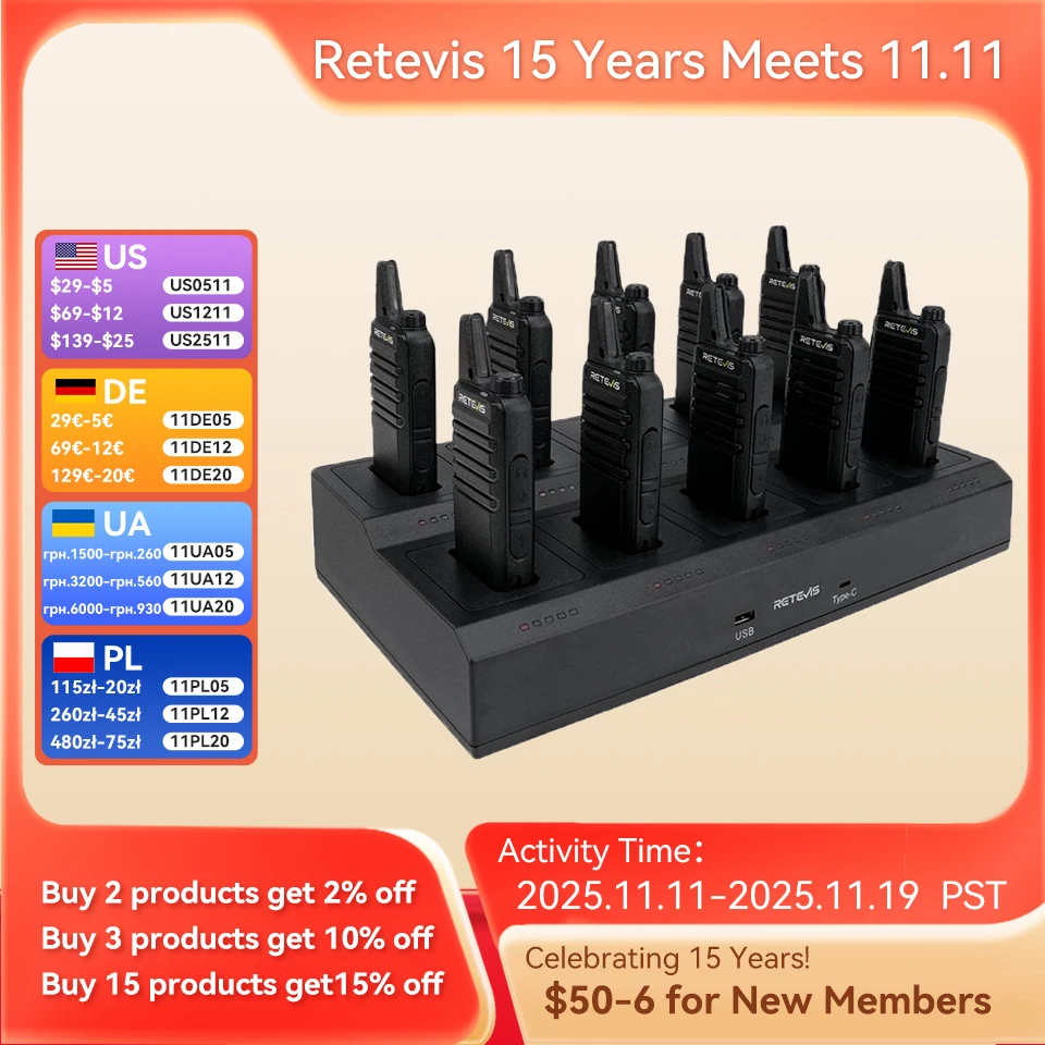 10 Stück Großhandel Mini Walkie Talkie Retevis wiederaufladbare Walkie-Talkies Zwei-Wege-Radio RT622 PMR446 Radio Hotel Restaurant Einzelhandel