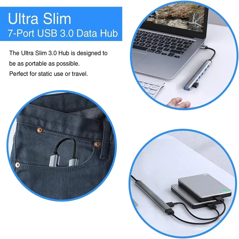 Adattatore HUB multi splitter da 7 porte USB OTG tipo C o porta USB maschio opzionale per PC, computer portatile, accessorio per telefono