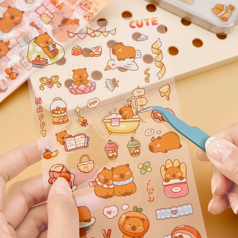 6 個かわいいカピバラステッカー漫画ステッカーハンドアカウントアルバム日記装飾ステッカー美的文具ギフト