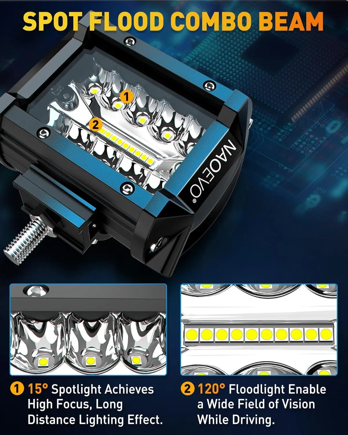 NAOEVO 4 pouces 2 pièces LED Pod lumières Spot inondation Combo LED brouillard conduite 4x4 hors route lumières lampes de travail pour camion bateau ATV UTV Jeep