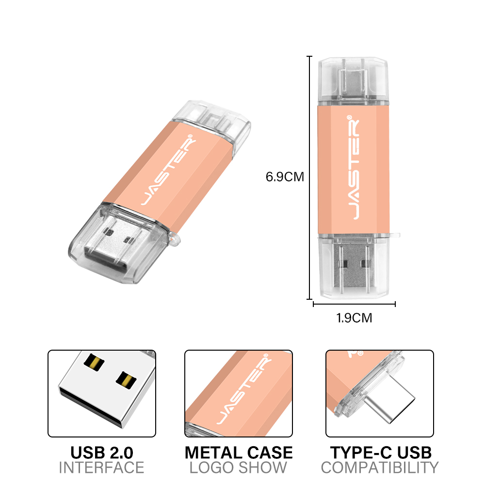 JASTER Pendrive Type C OTG USB Flash Drive 128GB 64GB 32GB 16GB 8GB 4GB Memory Stick 2.0 Pendrive High Speed for Type-C Device