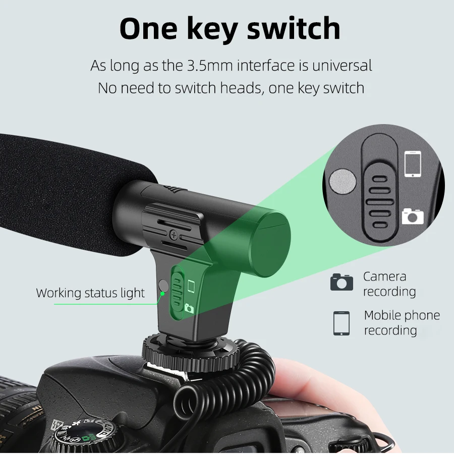 MAMEN video-opnamemicrofoon met lange veerkabel Plug and Play voor telefoon SLR-camera voor Vlog Interview Podcast-microfoon
