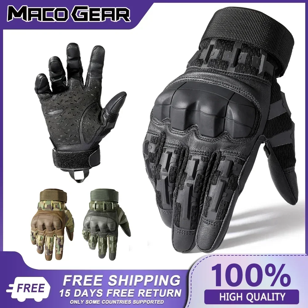 Guantes tácticos de cuero PU para hombre, guantes deportivos profesionales para pantalla táctil, caza al aire libre, senderismo, combate, Airsoft, guante de tiro de dedo completo