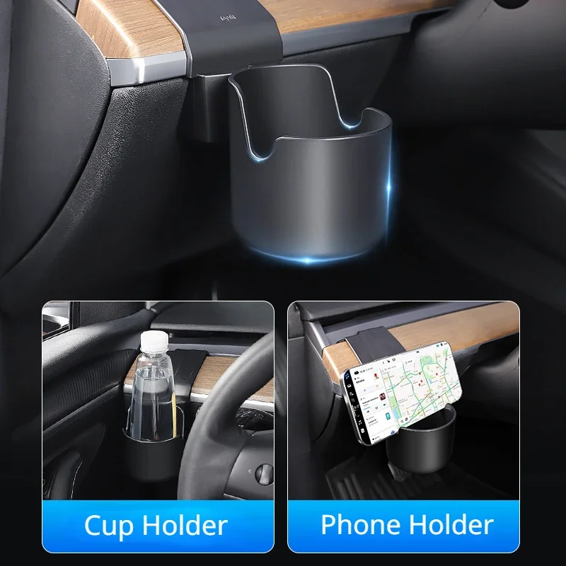 Dashboard Water Cup Holder for Tesla Model 3 Y Central Control Phone Holder Organizer Left Storage Box Car Interior Accessories
