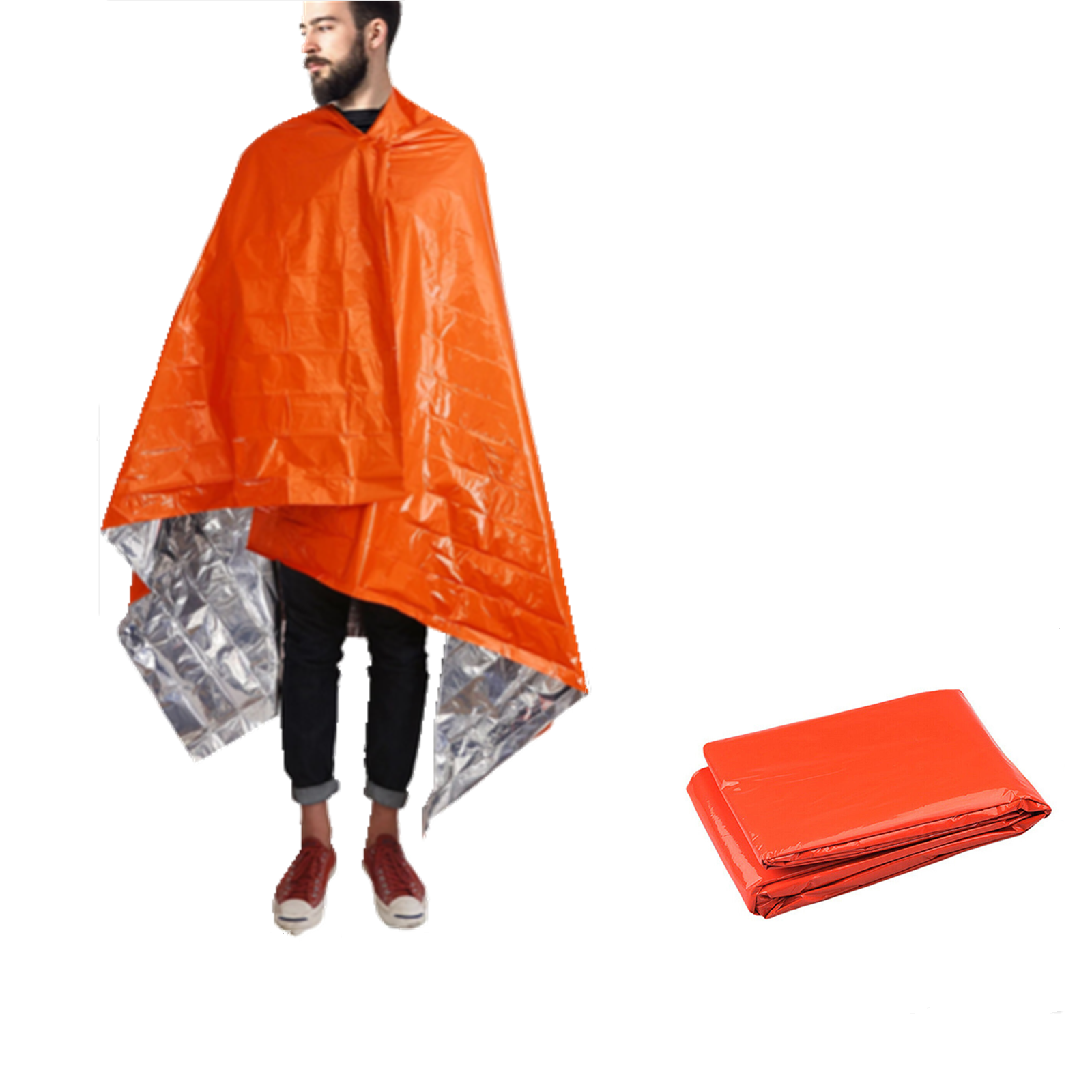 Notfall-Thermo-Poncho-Decke, leicht, faltbar, wasserabweisend, winddicht, Sonnenschutz, wiederverwendbar, für Erste-Hilfe-Camping-Matte, Pad-Abdeckung