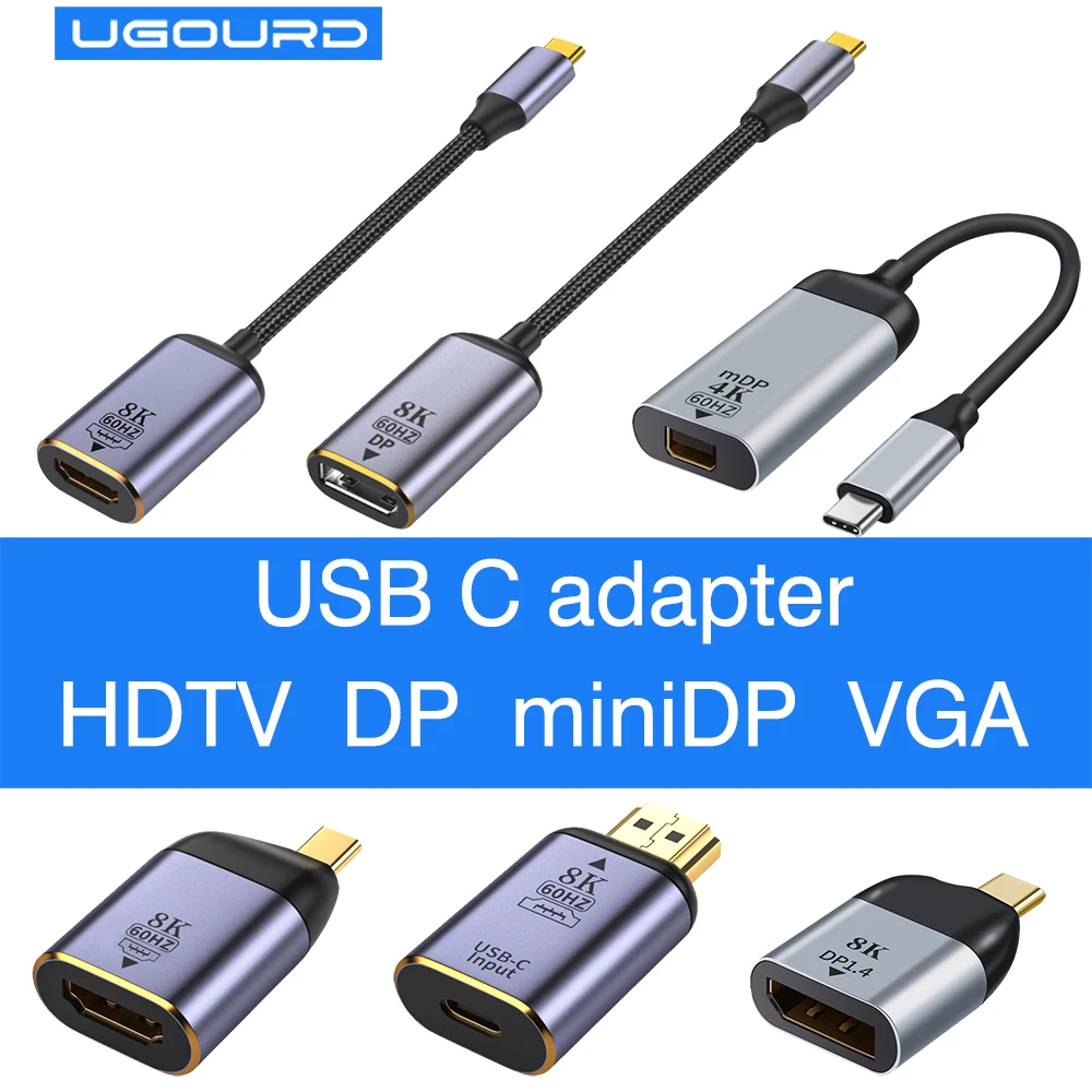 Adaptador USB tipo C a HDMI Compatible con 8K USB C a DP DisplayPort miniDP 4K VGA para ordenador portátil MacBook TV Box PS5 Switch iPad Galaxy