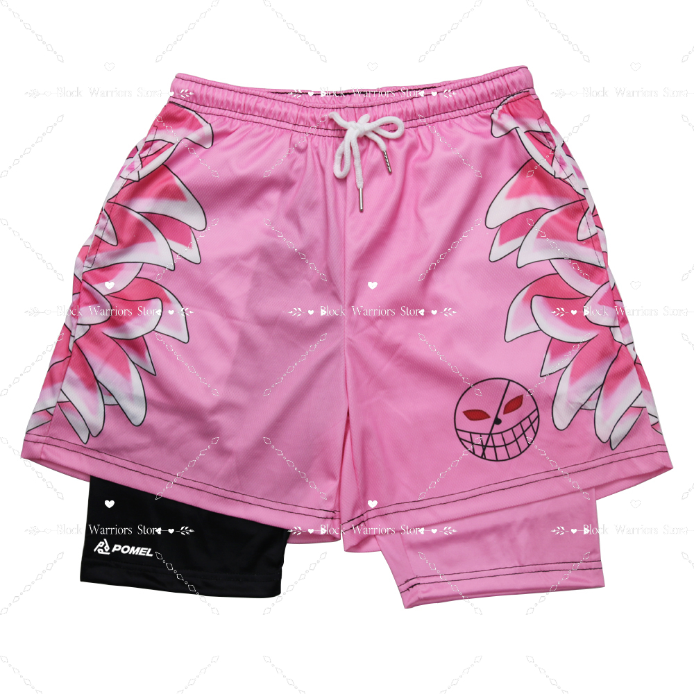 Anime curto ginásios bilayer 2-em-1 shorts esportivos para homem absorvente de suor de secagem rápida e respirável esportes ao ar livre calças de jogging