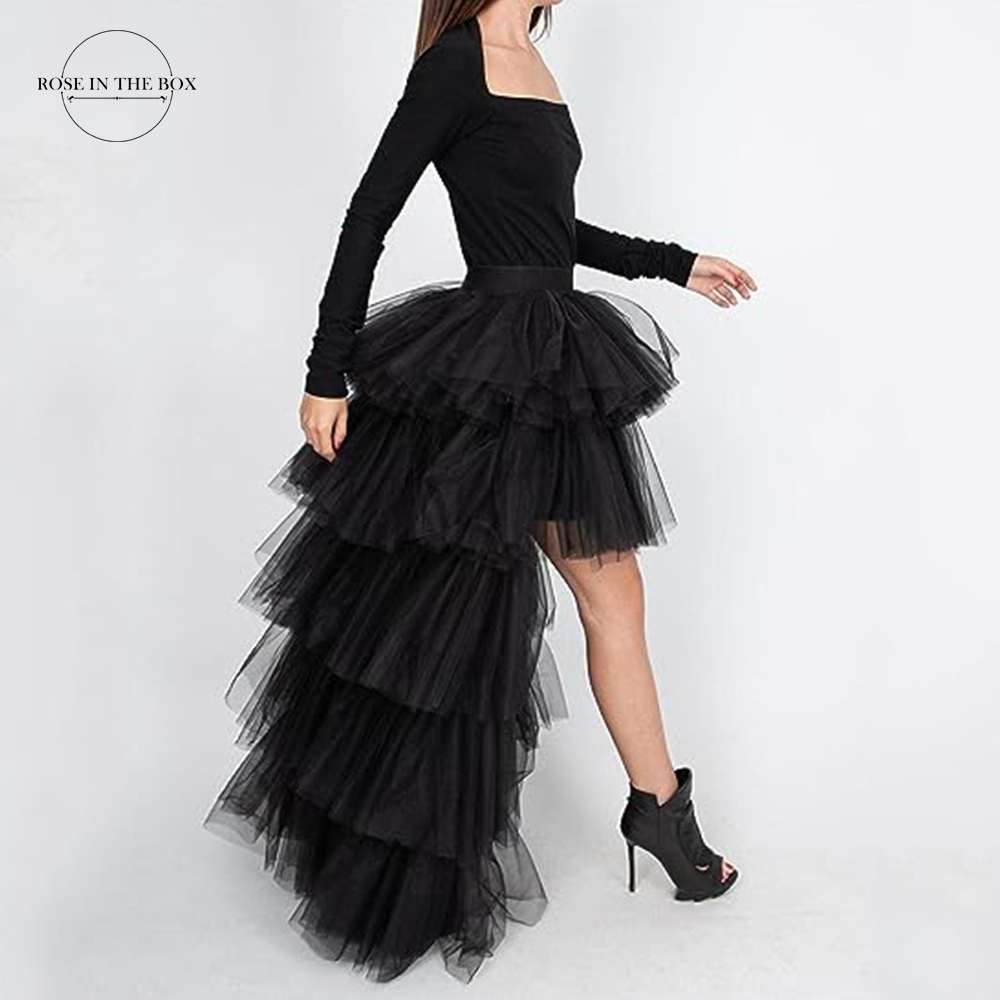 Faldas tutú largas altas y bajas para mujer, falda de fiesta de boda para ocasiones especiales de princesa esponjosa en capas de tul con cintura elástica