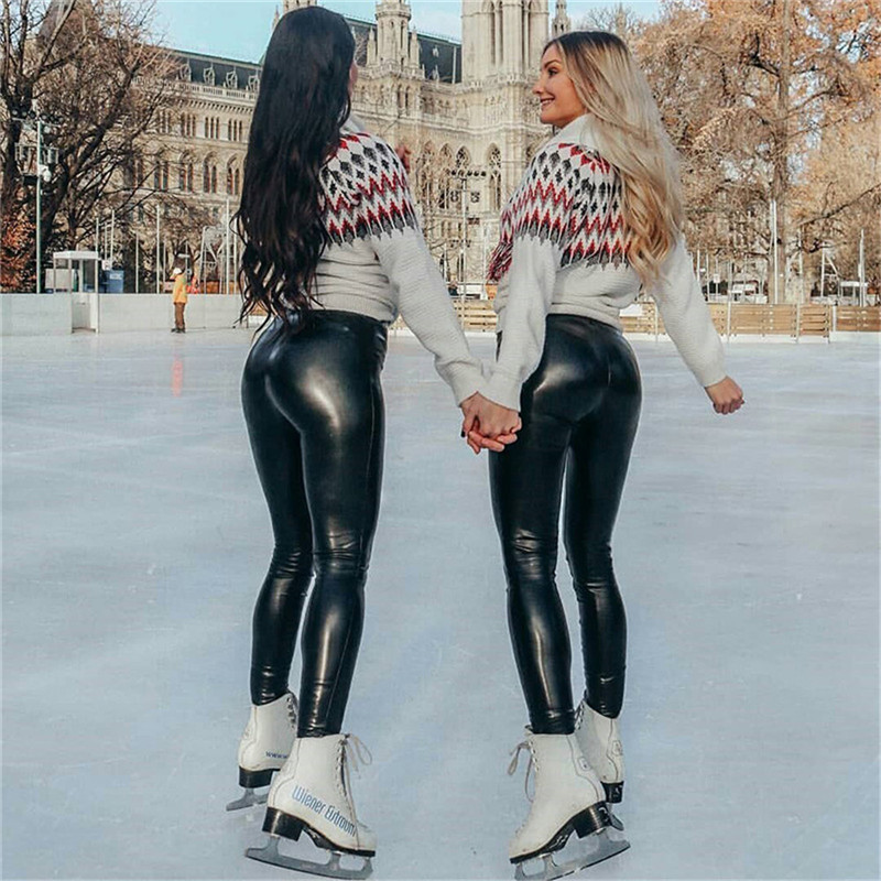 Plus size calças de couro cintura alta sólida calças pretas legging magros collants para mulheres confortáveis leggings elásticos all-match