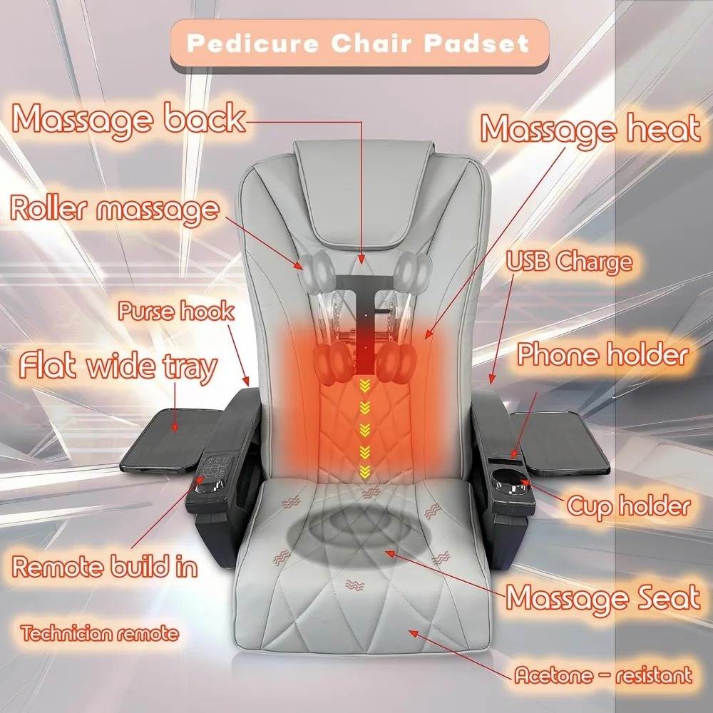 Stylish Pedicure Chair - Luxury Nail Spa Chair with Massage,Heat, USB, Ventilation & Air Bubble System