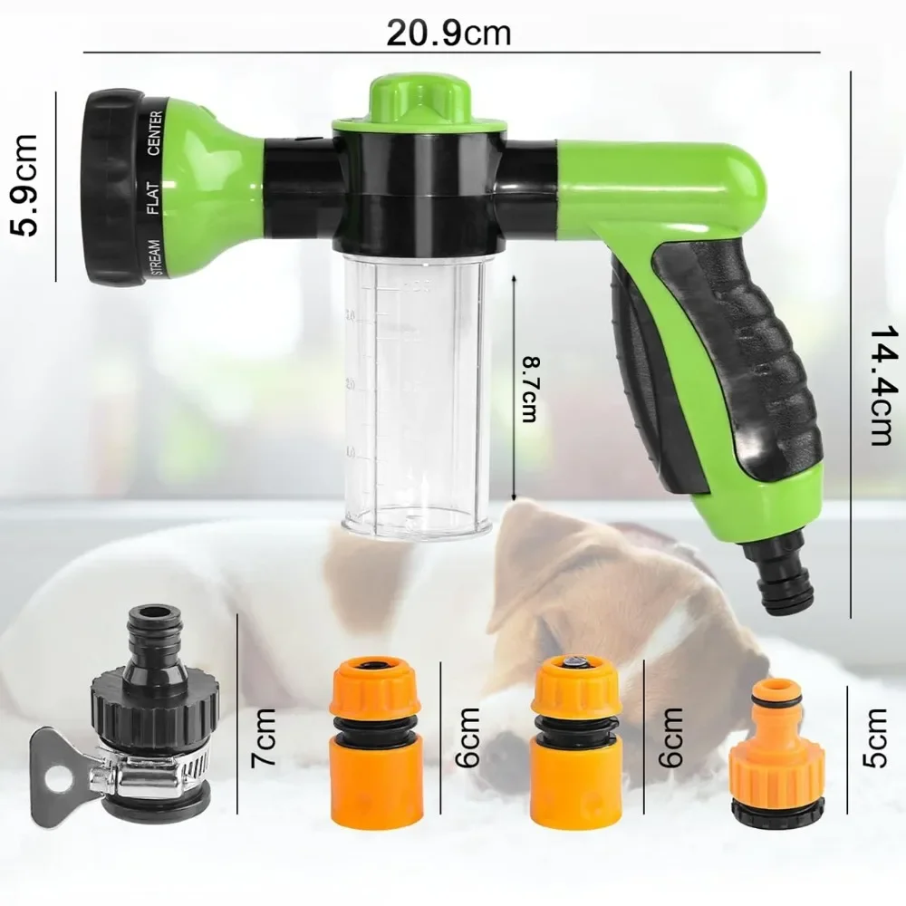 สุนัข Shower Sprayer 8 in 1 สัตว์เลี้ยงทําความสะอาดแมวสุนัขปืนอาบน้ําแรงดันสูงหัวฉีดโฟมสวนรถสัตว์สุนัขล้างเครื่องมือ