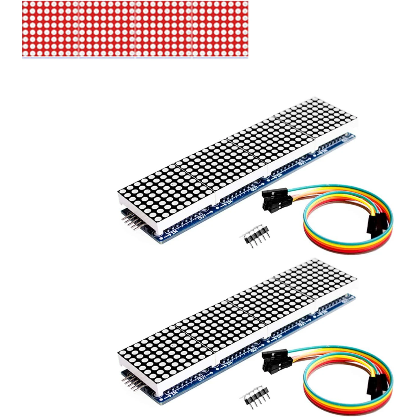 MAX7219 도트 매트릭스 모듈 32x8 4 in 1 LED 디스플레이 모듈은 Arduino Raspberry Pi용 5핀 와이어로 구동됩니다.