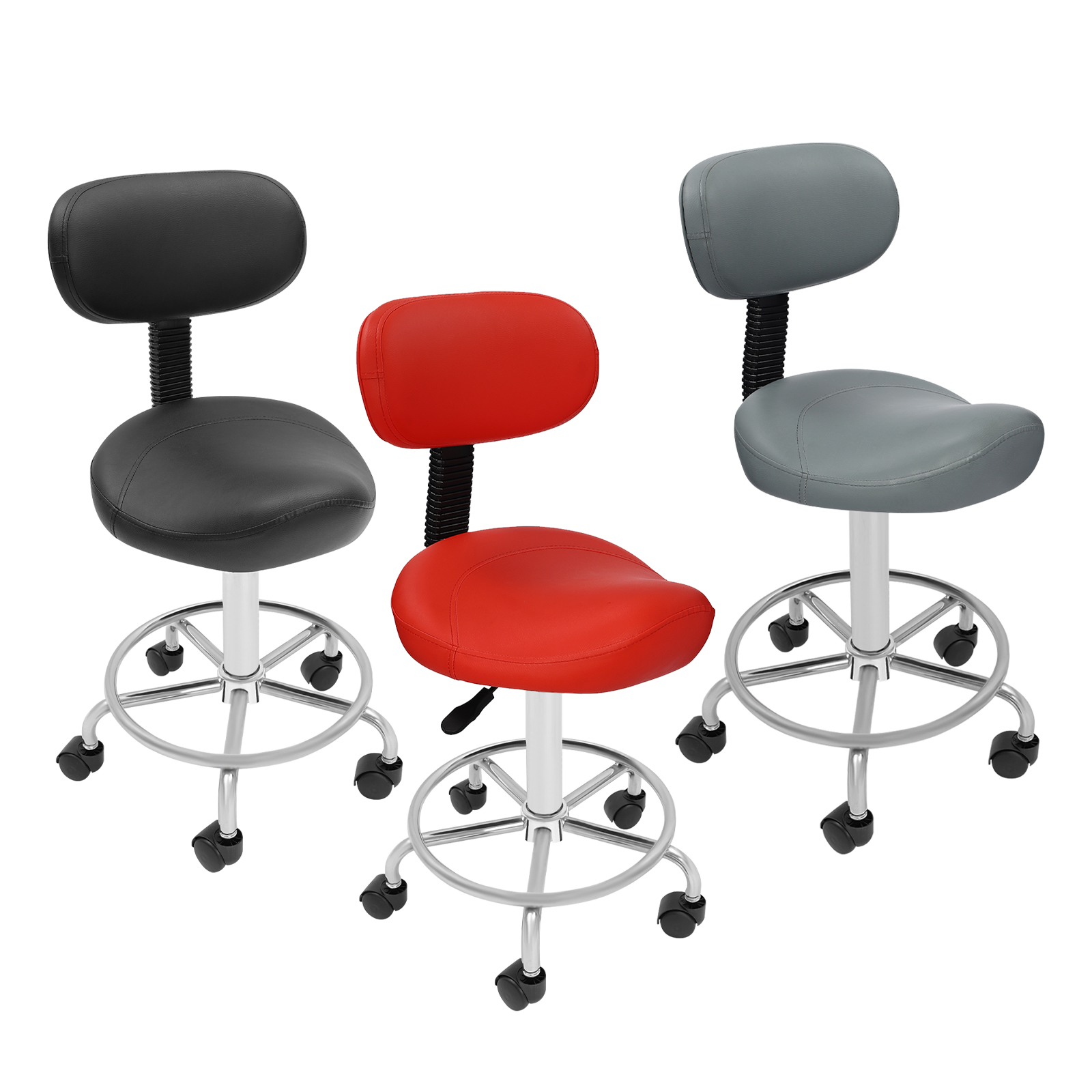 Salon PU-stoel Verstelbare hoogte Rugleuning Barkruk Thuishefstoel Schoonheid Rollende kruk Spa-stoel 360° ° draaibare Zitbelasting 150KG