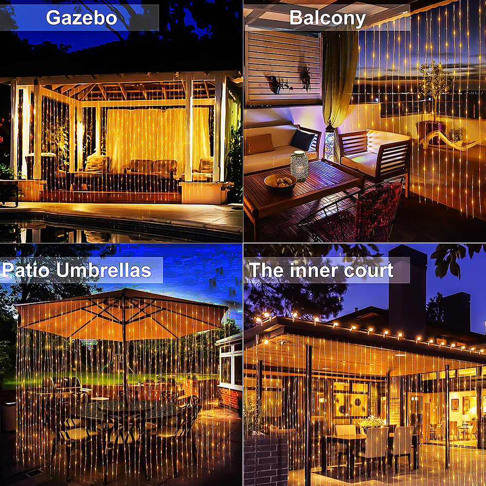300LED 태양광 커튼 스트링 조명, 야외 방수 정원 장식, 요정 화환, 8 가지 조명 모드, 크리스마스 조명, 3x3M
