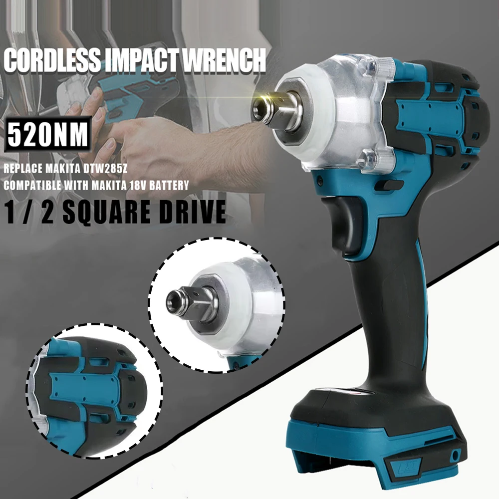 Chiave a percussione elettrica a batteria senza spazzole da 1/2 pollice 520NM Utensili elettrici compatibili con chiave a batteria da 18 V con set di cassette degli attrezzi