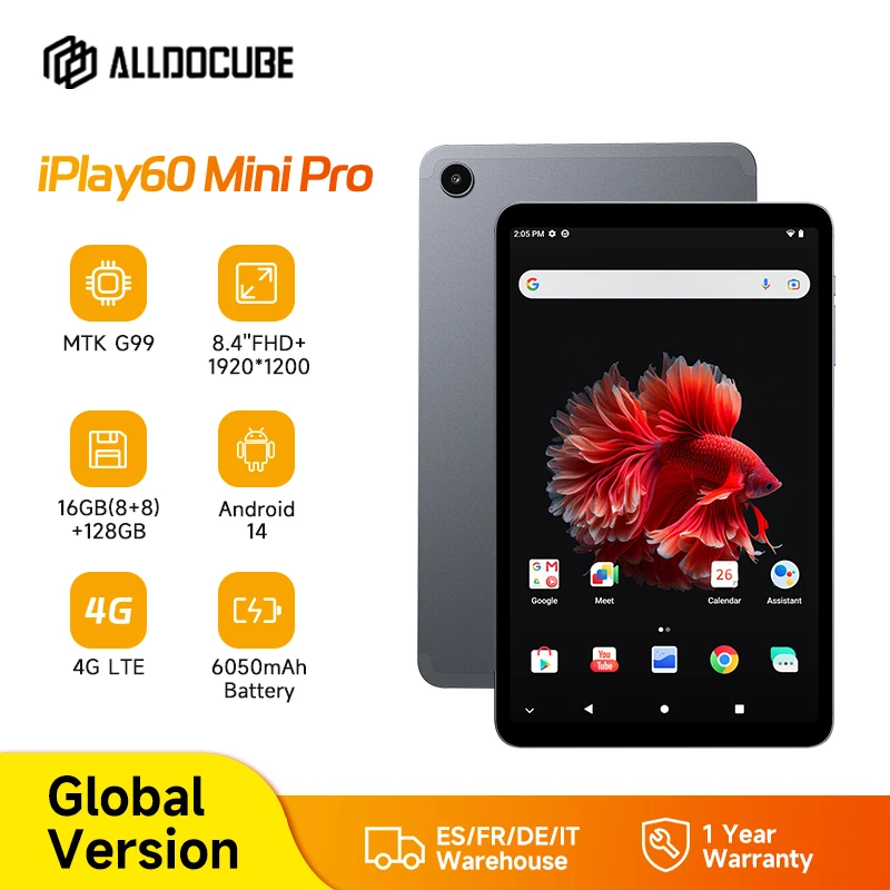 ALLDOCUBE iPlay60 Mini Pro Tablet 8.4 "Display Helio G99 16GB (8GB + 8GB Virtueel) RAM 128/256GB ROM 4G LTE 6050mAh Android 14