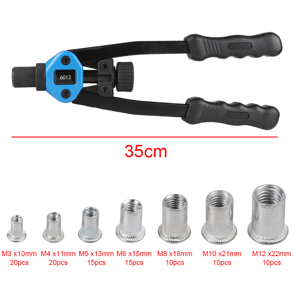 Klinknagelmoertangset, klinknageltangset, 110 klinkmoeren in M5 M6 M8 M10 M12, heavy-duty handklinkhamer klinkmoerpistool