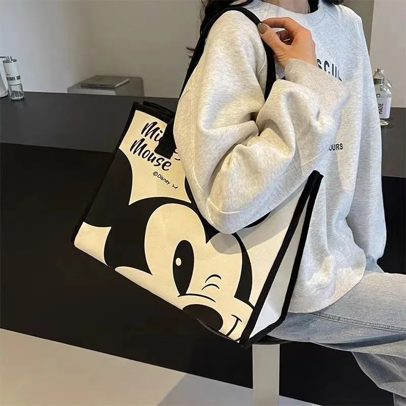 Nuevo bolso de lona de gran capacidad para mujer, informal, versátil, con dibujos animados de Mickey de Disney, bolso de trabajo a la moda para ir al trabajo