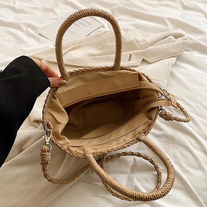 Bolso de paja tejido a mano para mujer, bandolera Retro de alta calidad, informal, Bohemia, para playa, novedad