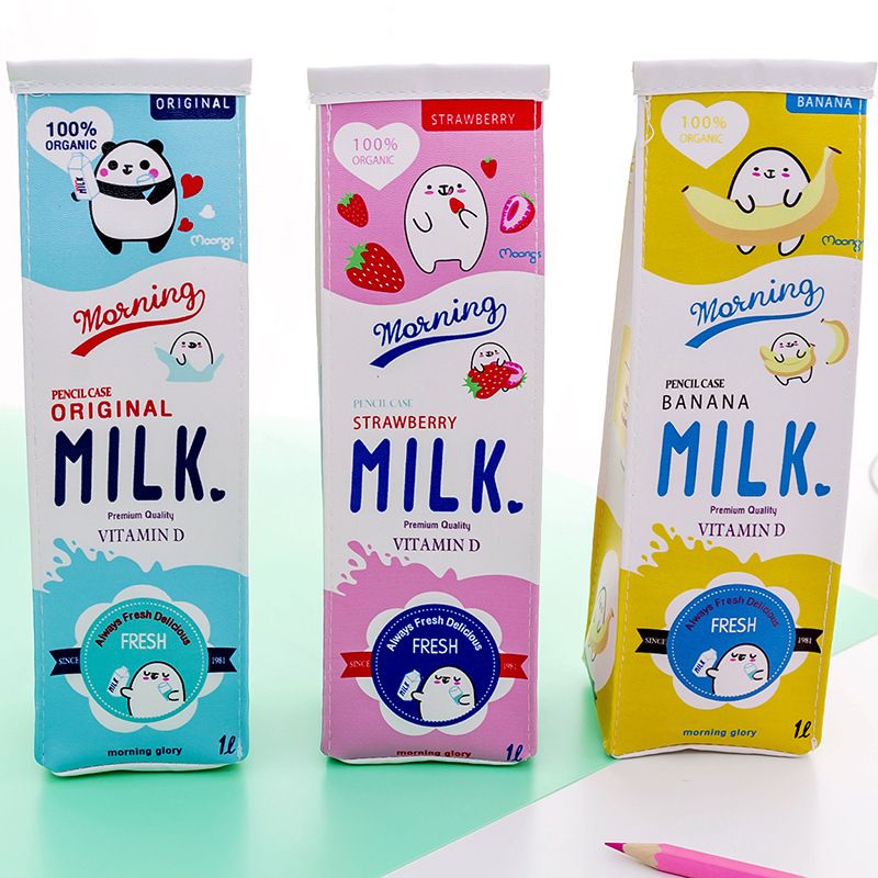 1 個かわいいかわいい化粧品朝ミルクボトル Pu レザー鉛筆ケースバッグボックス学校事務用品文具ギフト賞パンダ