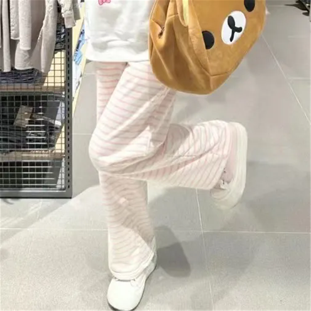 น่ารัก Y2K ลายกางเกงผู้หญิง Kawaii หวาน Harajuku ขนแกะกีฬาเกาหลีแฟชั่น Sweatpants Girly Basic การ์ตูนญี่ปุ่นกางเกง