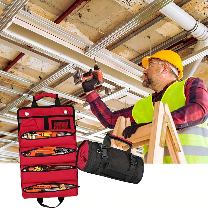 New Tool Bag Scroll Tool Storage Bag Suitable for Workers Engineers Maintenance Tools Camping Detachable Multifunctional Bag Red