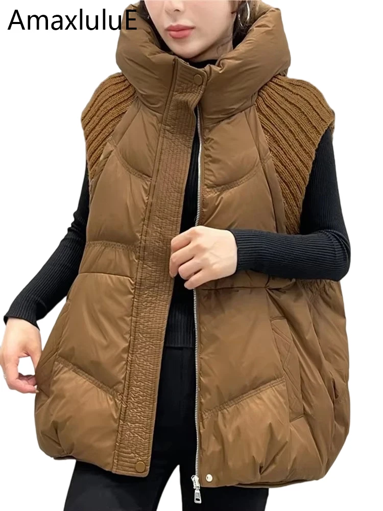 Amax luluE Mode Damen Winter Gestrickte Design Ente Unten Kapuze Weste Damen Freizeit Lose Warme Ärmellose Mäntel Schnee Westen