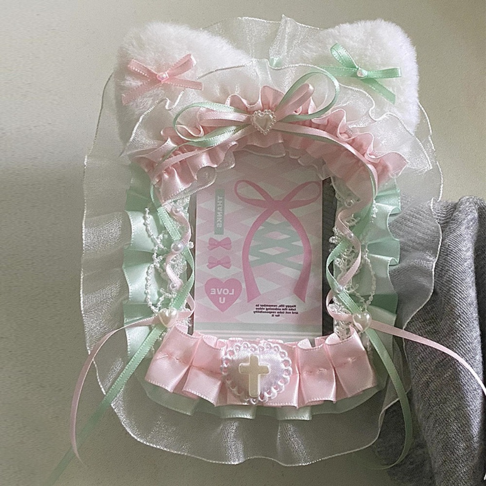 Zoete DIY pluche kaarthouder met lint Anime Lace Photocard Case Lolita Idol Display Photo Protector Case Card