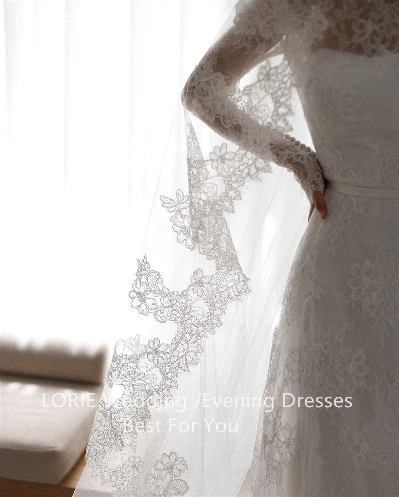 LORIE Brautkleider mit Spitzenapplikationen, A-Linie, Stehkragen, Hüftgürtel, dunstiges Gefühl, Brautkleid, bodenlange Brautkleider 2025, individuell gestaltet