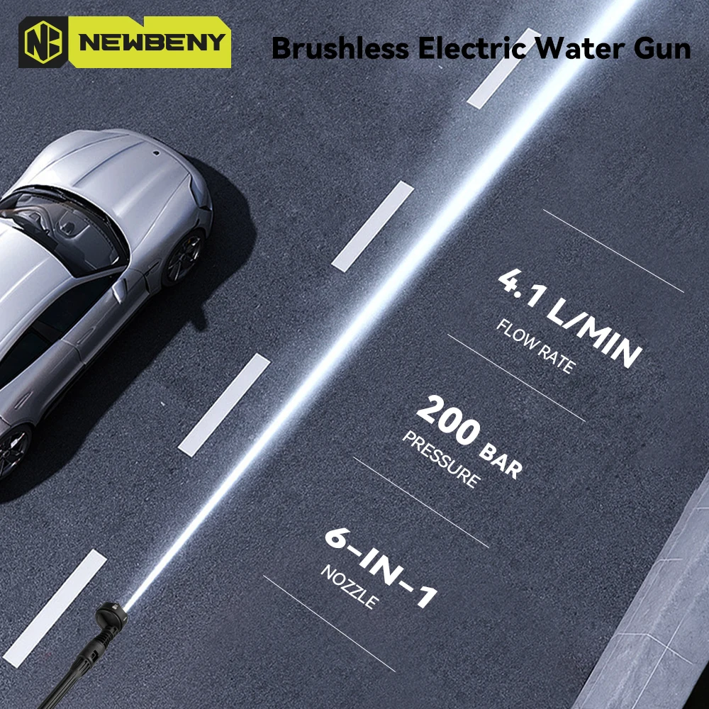 NEWBENY-pistola lavadora de coche de alta presión sin escobillas, 200bar, 6 en 1, pistola pulverizadora de agua para lavado de jardín eléctrico, Pin de batería Makita