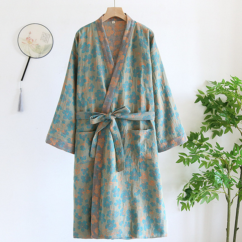 Халат из чистого хлопка, женские пижамы с рукавами 3/4, весенне-осенний халат, женский зимний утренний свободный домашний халат, свадебное платье для сна