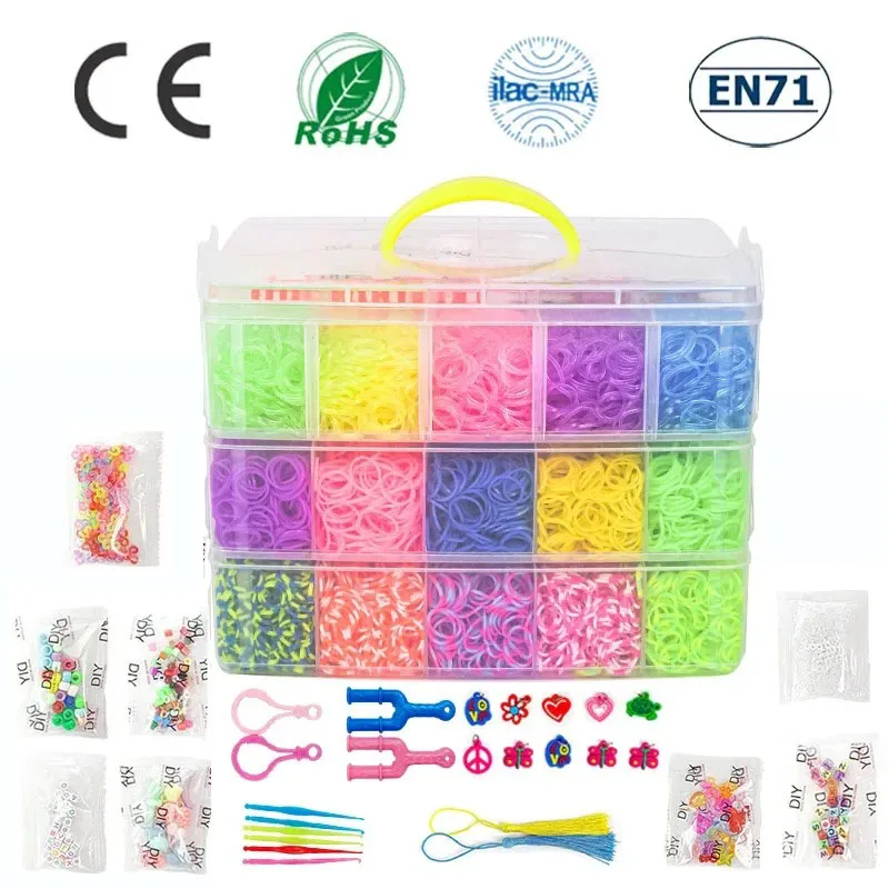 15000 Regenbogen-Leuchtgummibänder-Set für Kinder-Puzzle, DIY, handgewebtes Gummiband, leuchtendes Armband, Webstuhl