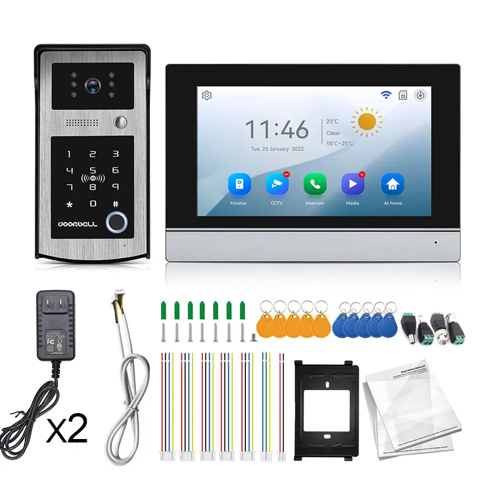 Wifi Tuya 7 Inch Touchscreen Wifi Video Deurbel Smart Home Video Intercom Kit Toevoegen Hd Camera App Vingerafdruk Wachtwoord Unlock