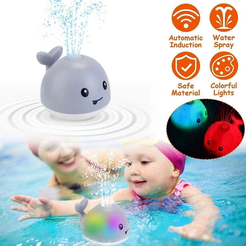 Baby Light Up ของเล่นปลาวาฬสปริงเกลอร์อัตโนมัติอ่างอาบน้ําของเล่นเด็กทารกสระว่ายน้ําว่ายน้ําห้องน้ําของเล่นของขวัญเพลง LED Light