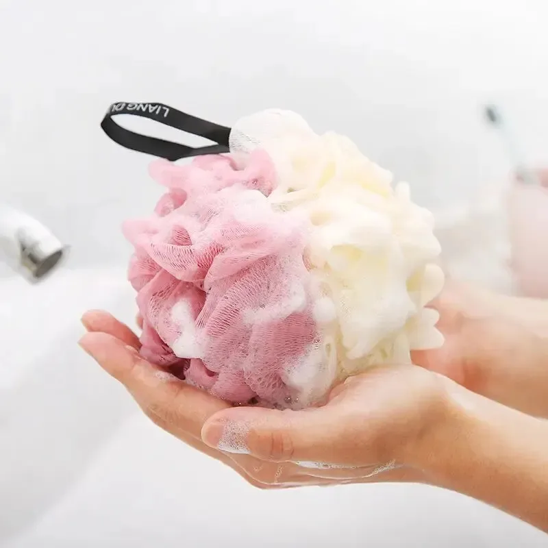 3 pçs grandes bolas de banho cor bloqueando pe banho flor macio esfregando bolha net duas cores banho flor dupla sombra