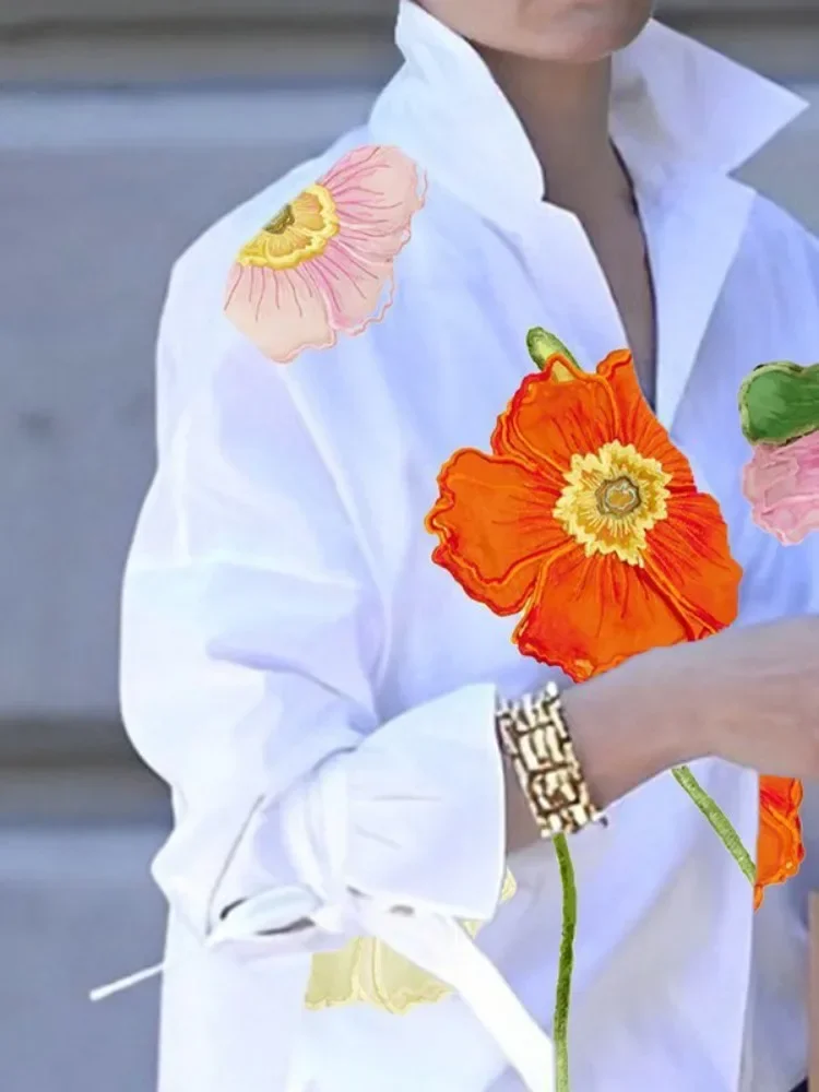 Yeezzi 2025 nueva primavera mujer moda blusa de solapa con estampado Floral mangas largas acampanadas abotonadas Casual estilo coreano camisas Tops