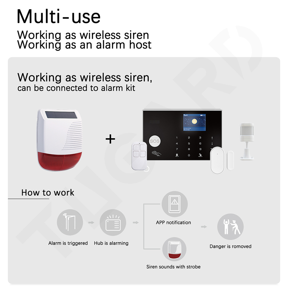 TAIBOAN 433MHz ワイヤレスソーラーストロボサイレン防水警報ホーン Tuya PG103 107 G30 G50 ホーム盗難 Wifi GSM 警報システム