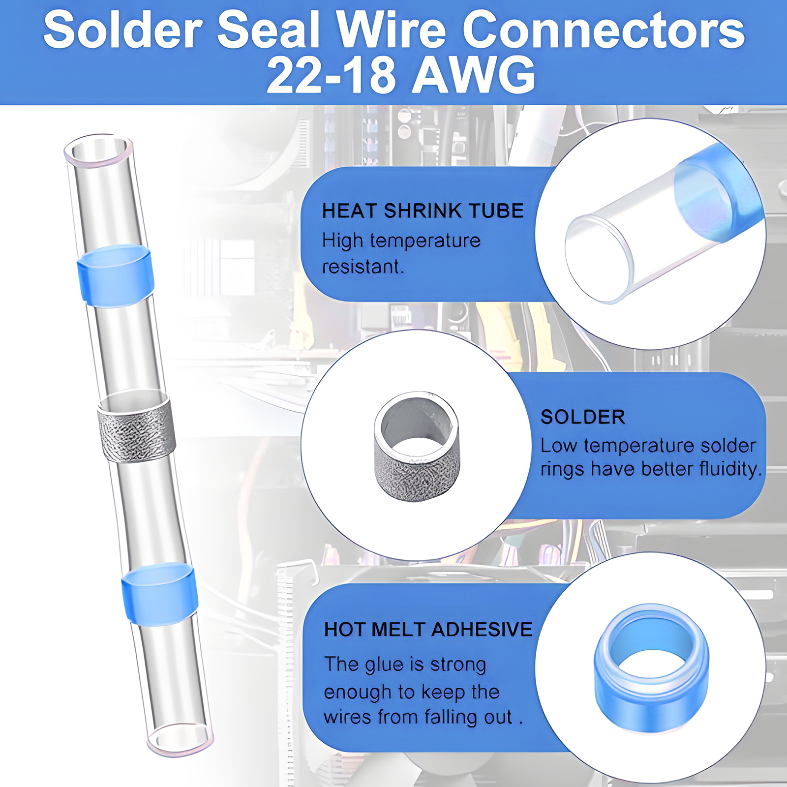 Connecteurs de fil à souder, thermorétractables, auto-soudés, bout à bout étanche, borne à manchon