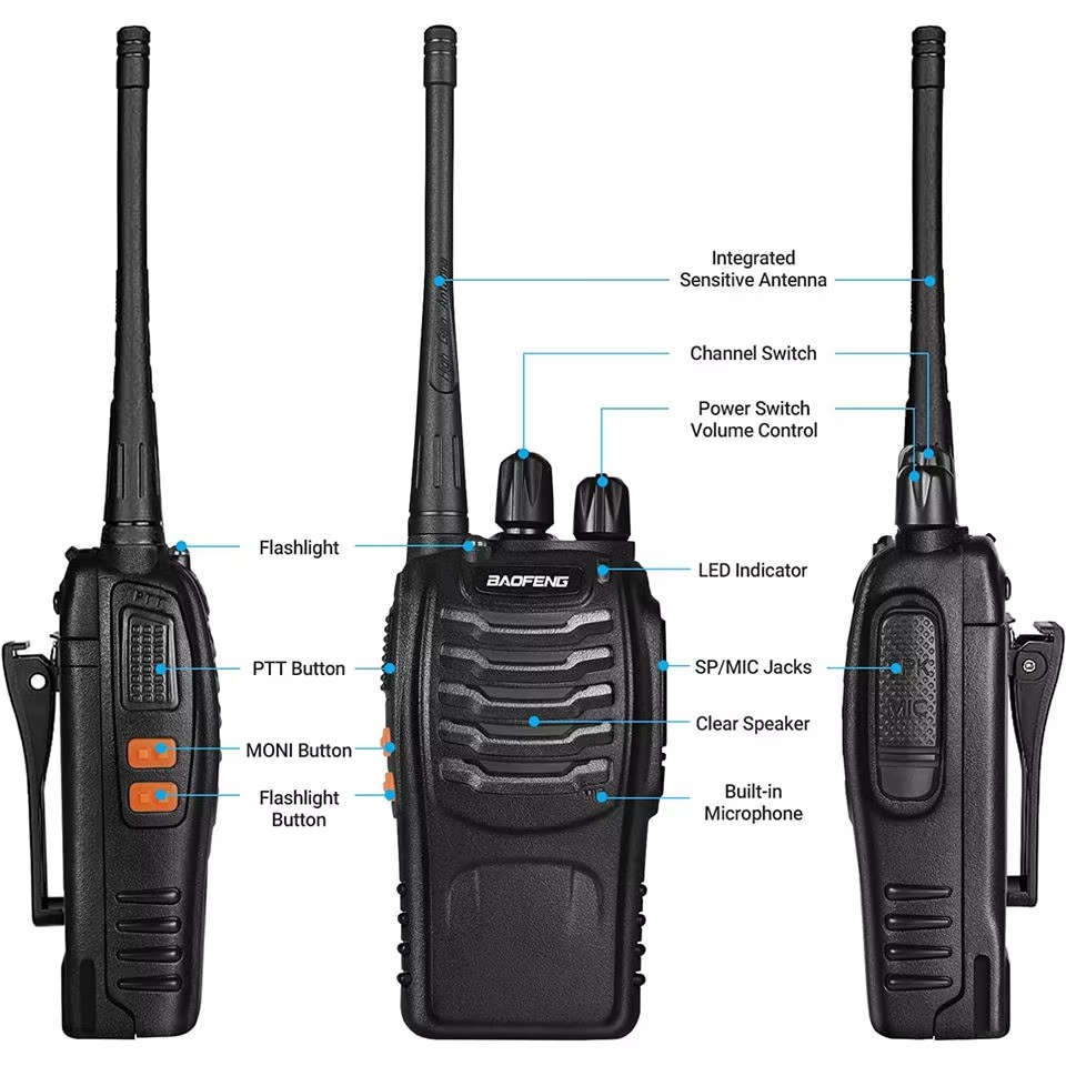 Fabricante al por mayor 6 uds 888S original Baofeng 5W walkie-talkie de alta potencia 10KM comunicación de larga distancia espera ultra larga