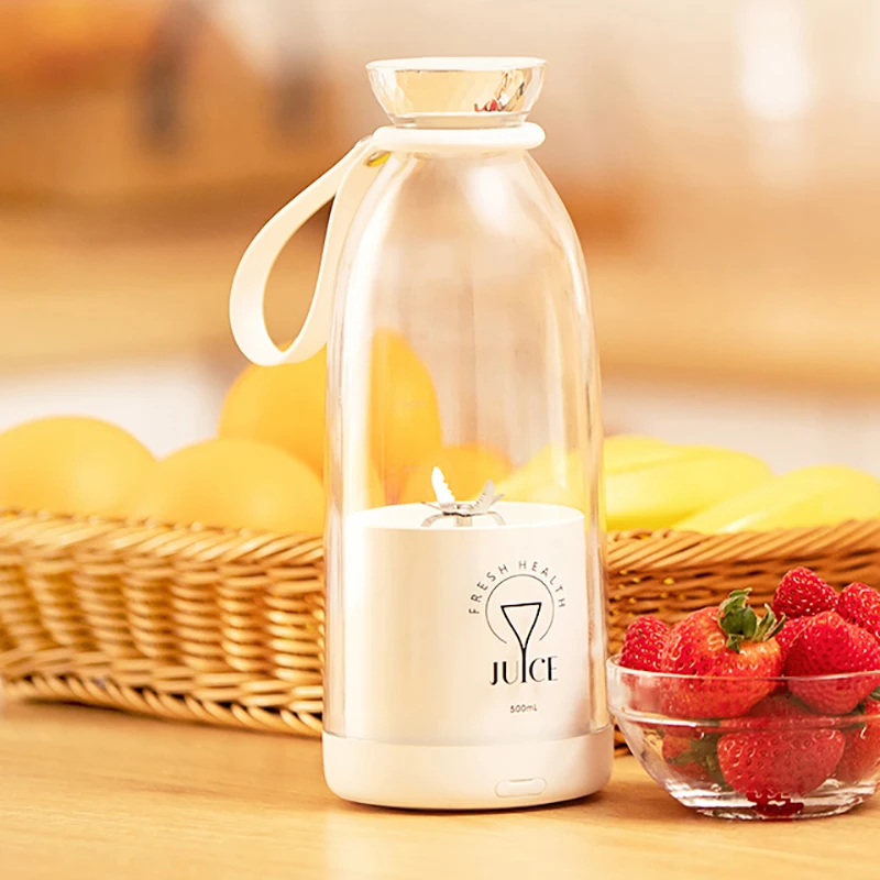 Tragbarer Entsafter, Frischsaft-Flaschenmixer plus 500 ml, kabelloser Obstmixer, 6 Klingen, 2400 mAh, Lebensmittel-Milchshake-Eis-Zerkleinerungsbecher